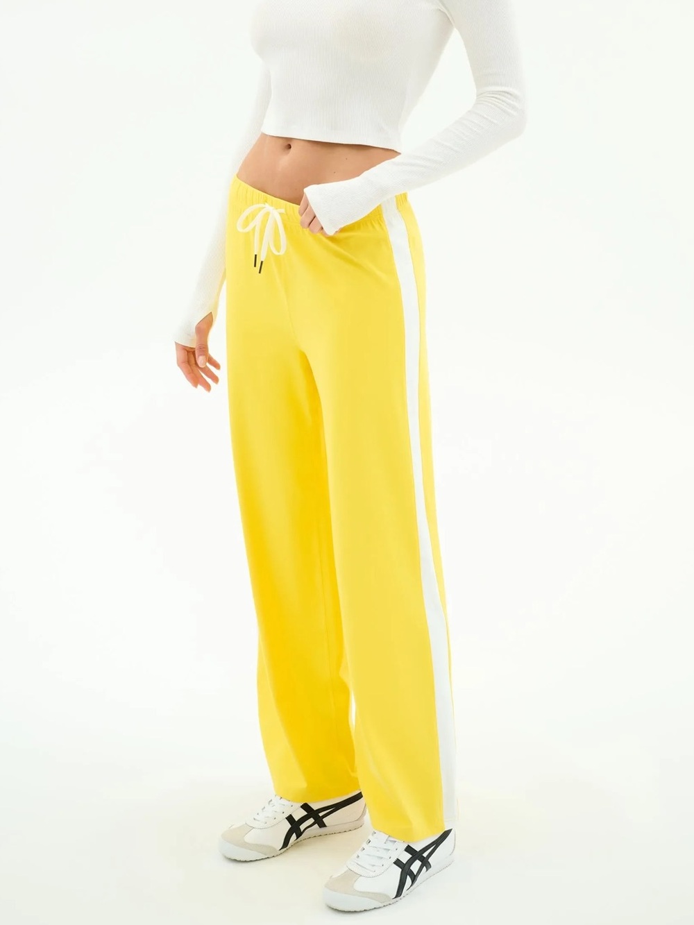 Splits59 Willow Airweight Wide Leg Pants Yellow Side Stripe Low Rise Yoga Small